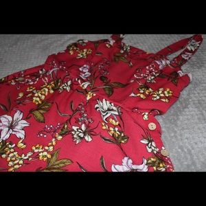 Red + Floral jumpsuit.